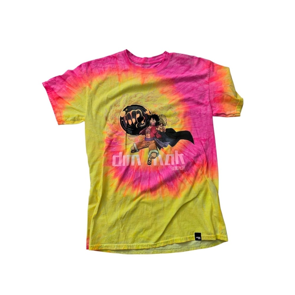 One Piece x Dim Mak Luffy Gear Shirt Mens Medium Pink Yellow Tie-Dye Made in USA
